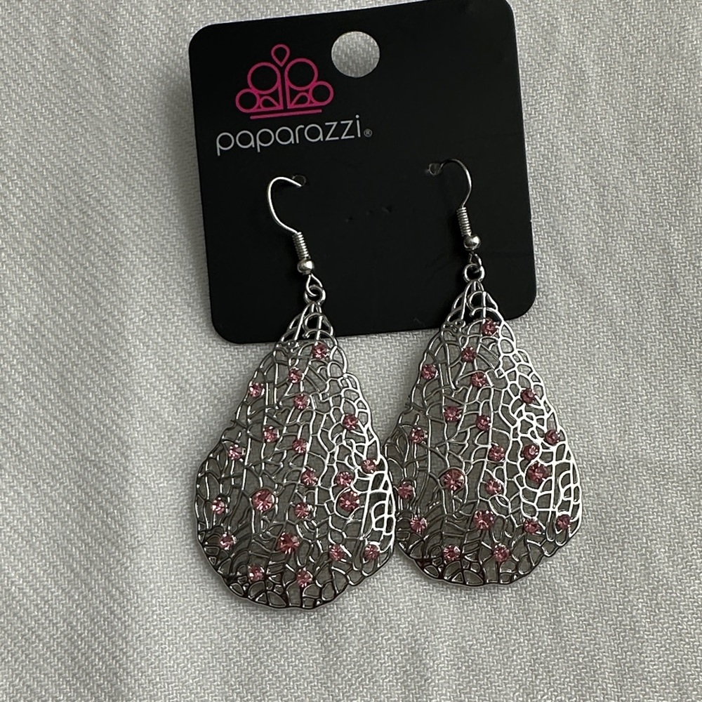 Paparazzi Silver Earrings with Pink Accents